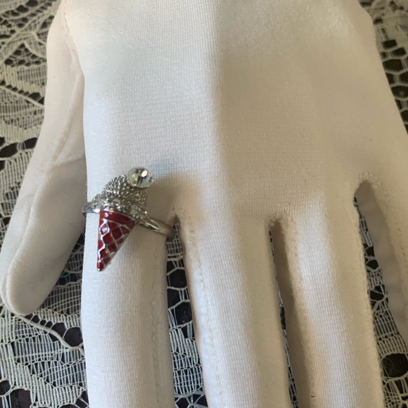 Ring Ice cream cone red enamel with crystal - Picture 2 of 5